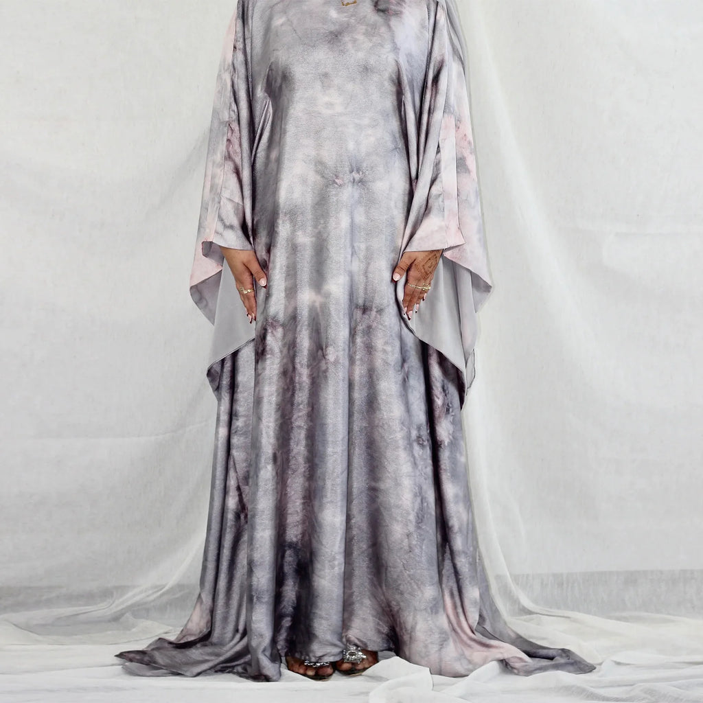 Marble Satin Butterfly Abaya