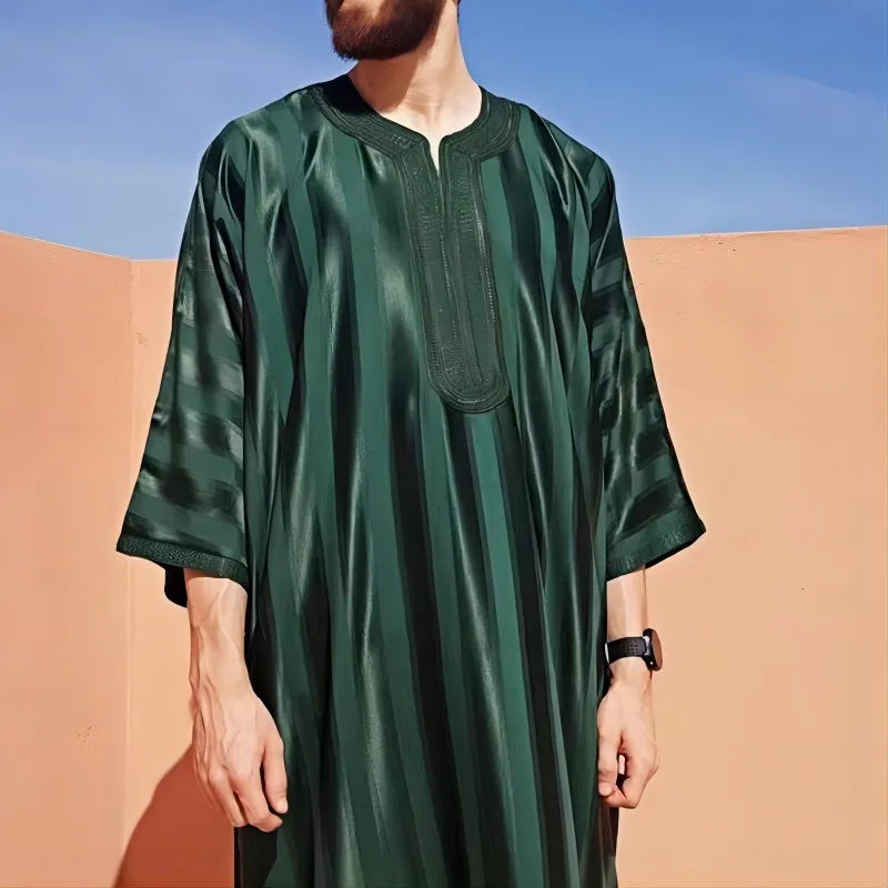 Emerald Green Striped Moroccan Thobe
