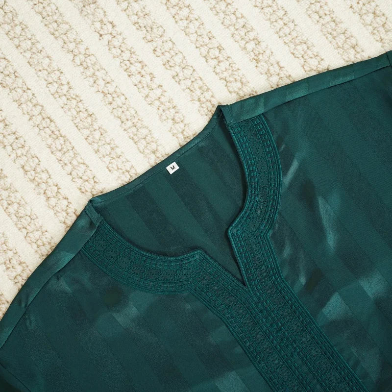 Emerald Green Striped Moroccan Thobe